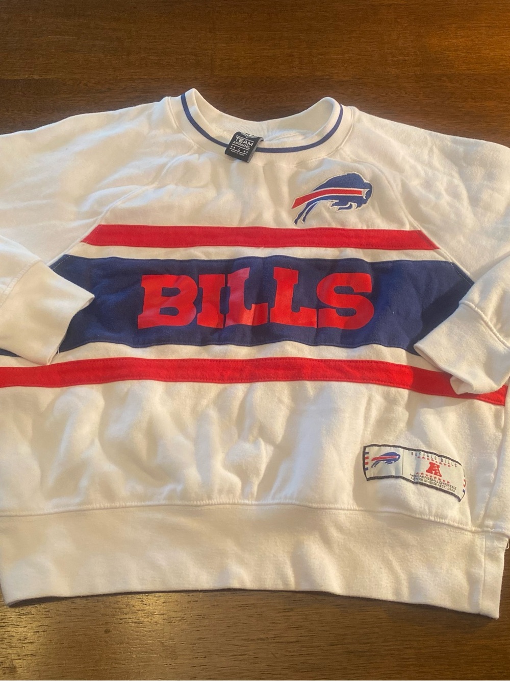 NFL Team Apparel Buffalo Bills Cropped Sweatshirt Womens Large White Striped EUC